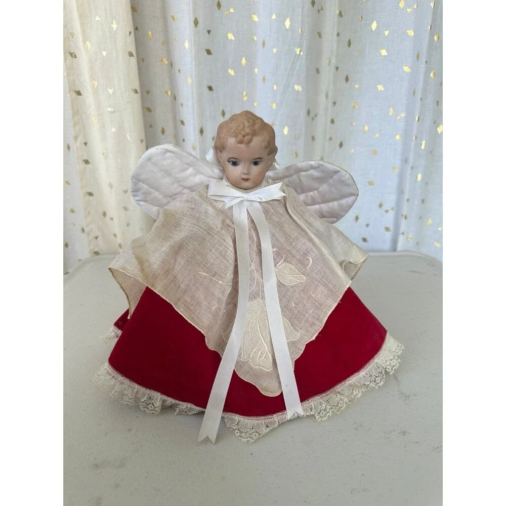 Vintage 1985 Handmade Handcrafted Christmas Angel Tree Topper June Stockton